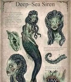 an image of a mermaid with tentacles and other things in her body, including the words deep - sea siren