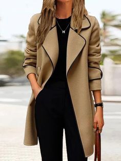 Lapel Collar Loose Woolen Casual Coat Trendy Winter Coats, Chic Winter Coat, Stylish Winter Coats, Elegant Blazers, Elegant Coats, Cozy Coats, Loose Coats, Trendy Winter, Woolen Coat