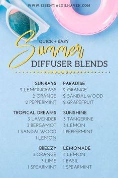 Summer Diffuser Blend Recipes - Use these Summer Essential Oils Summer Diffuser Blends, Summer Essential Oils, Doterra Diffuser Blends, Essential Oil Combinations, Doterra Essential Oils Recipes, Essential Oil Diffuser Blends Recipes, Magia Das Ervas, Young Living Essential Oils Recipes, Essential Oils Guide