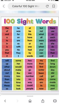 an iphone screen showing the words in different colors and font options for sight word recognition