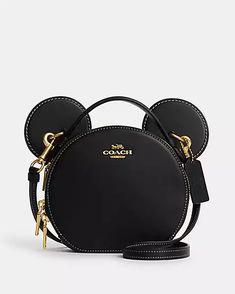 Brass/Black Coach Mickey Mouse, Coach Disney, Black Leather Top, Coach Crossbody Purse, Disney Bag, Mickey Mouse Ears, Coach Outlet, Coach Crossbody Bag, Mouse Ears