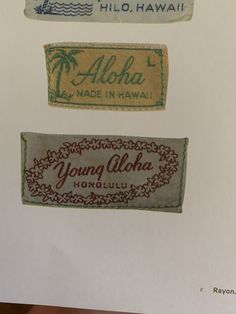 three stickers that say aloha made in hawaii and young aloha honolulu