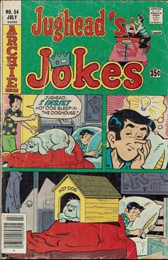 the cover to jughead's jokes comic book, with an image of a man in