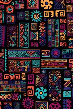 an abstract pattern with many different colors and patterns on it's black background stock photo