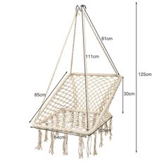 the measurements for a hanging hammock with fringes and tassels on it