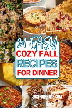 collage of easy cozy fall recipes for dinner