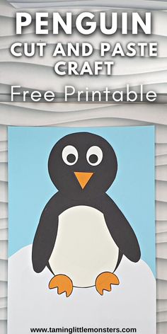 a penguin cut and pastee craft is shown with the text, free printable