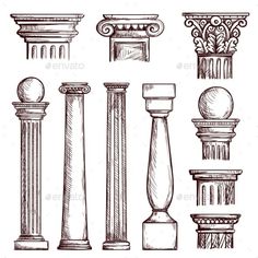 different types of columns and pillars - decorative objects objects / objects clippings on separate layers