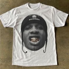 Grills T-Shirt Fast Shipping $25 Lowest I Can Do Custom Deadstock Hit Me With Questions Asap Rocky Graphic Tee, Mens Streetwear Shirts, Cool T Shirt Designs Graphics, Asap Rocky Shirt, Asap Rocky T Shirt, Graphic Tees White, Graphic Design Shirt, Custom Tee Shirt, Cute Highschool Outfits