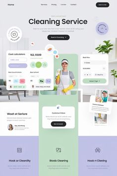 the landing page for cleaning service, which is designed to look like it has different colors and