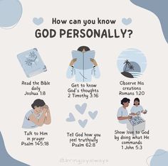 a poster with the words how can you know god personally? and images of people reading