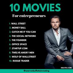 a man sitting on top of a chair in front of a black background with the words 10 movies for enterprises