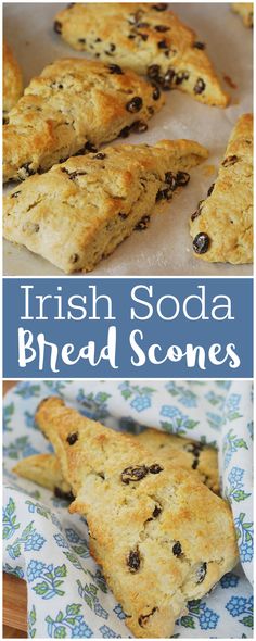 irish soda bread scones with raisins and chocolate chips on top, in the middle