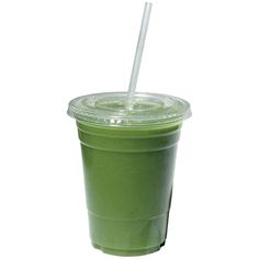 a green cup with a straw in it