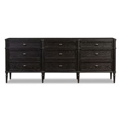 a black dresser with four drawers and two doors