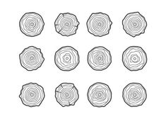 six different types of tree rings in black and white