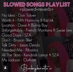 an image of a woman with long pink hair and the words slow songs playlist