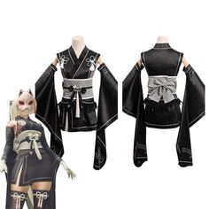 NieR:Automata - 2B Kimono Cosplay Costume Outfits Halloween Carnival P Fitted Costume For Fantasy And Cosplay Events, Fitted Costumes For Cosplay, Fantasy Cosplay Costume For Winter, Winter Fantasy Cosplay Costume, Fitted Costume Accessories For Cosplay And Fantasy Events, Fitted Harajuku Costume For Winter, Fitted Costumes For Winter Fantasy Events, Fitted Black Cyberpunk Costume, Gothic Winter Cosplay Costume For Parties