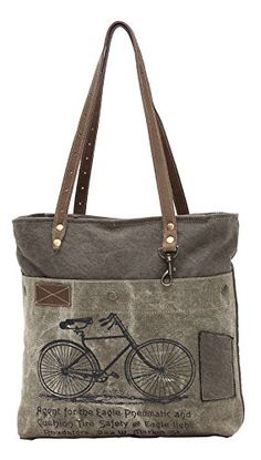 Myra Bags, Green Bicycle, Printed Canvas Tote Bag, Vintage Bicycle, Canvas Shoulder Bag, Sewing Bag, Canvas Tote Bag, Green Bag