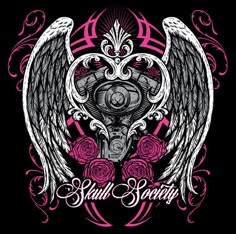 an angel with wings and roses in the center, on a black background that says soul security