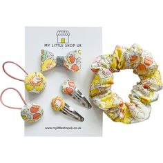 LIBERTY OF LONDON HAIR ACCESSORY BUNDLE IN BETSY POP YELLOW The perfect gift for any little girl. The hair bundle set contains everything you should need. Includes, 1 hair scrunchie, 1 hair bow, 2 hair button ties and 2 hair button clips. Scrunchie measures 10cm diameter. Hair bow measures 5.5 x 3cm and comes on silver alligator clip. Hair button ties 29mm diameter button and comes on light pink hair tie. Hair button clips 19mm diameter button and comes on silver hair clip. | My Little Shop UK | Liberty Of London Hair Bundle, Betsy Pop Yellow | Maisonette collects the best children’s products from around the world (unlike Zulily, Etsy, The Tot, Farfetch Kids, Childrensalon, Crate and Kids, Kohls, Wayfair, Buy Buy Baby, Nordstroms, Mini Boden, J.Crew Factory, or PotteryBarn Kids), creating Pink Hair Tie, London Hair, Light Pink Hair, Silver Hair Clip, Bows Diy Ribbon, Bows Diy, Tie Hair, Handmade Hair Accessories, Diy Ribbon