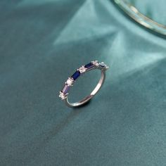 Baguette & Diamond Band, Sterling Silver, 1/5 ct Lab Grown Diamond-1 Baguette Band Ring, Emerald Jewelry Ring, Baguette Ring Band, Baguette Band, Baguette Diamond Band, Blue Sapphire Jewelry, Silver Lab, Studded Necklace, Vermeil Jewelry