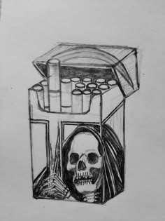 a drawing of a skeleton in a box