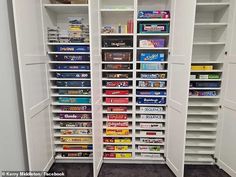 the closet is filled with many different types of games