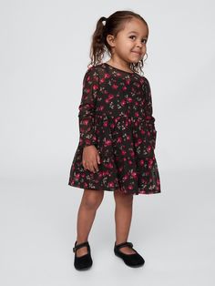 Soft stretch mesh dress with jersey lining.  Crewneck with keyhole closure at back.  Long sleeves.  Tiered hem.  Assorted prints.  Straight silhouette with an easy fit.  Hits at the knee.  Sizes range from baby to toddler. Plymouth Rock, Baby Gap, Mesh Dress, Plymouth, Baby Toddler, Gap, Long Sleeves, Mesh