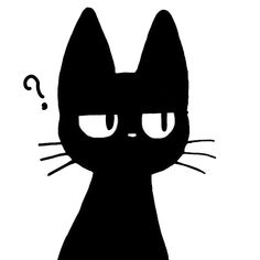 a black cat with white eyes and a question mark