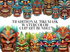 the traditional tiki mask watercolor clipart bundle is available for all types of projects