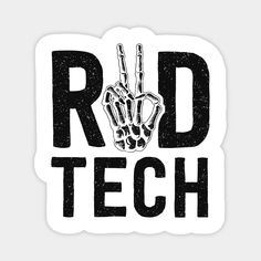 a sticker with the words rod tech written in black and white, on a white background