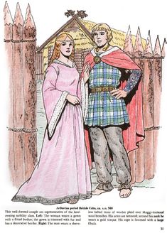 an illustration of a man and woman dressed up in medieval clothing standing next to each other