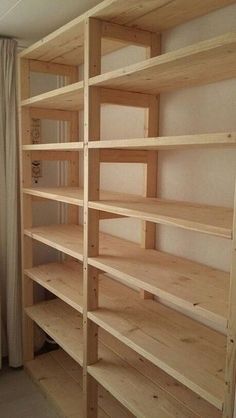 the shelves are made out of wood and have no doors