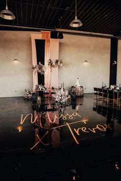 a black and white dance floor with the words mr and mrs written on it