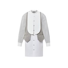 LOUIS VUITTON® - Layered Bib Shirt Dress - Milk White Louis Vuitton Official Website, Bib Collar, Show Collection, Stole Scarf, Leather Denim, Louis Vuitton Official, Knitwear Tops, Striped Long Sleeve, Women Collection