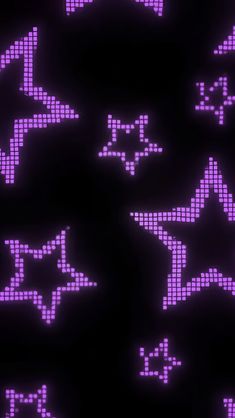 purple pixelated stars are arranged in rows on a black background, with white dots