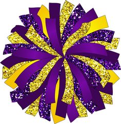 a purple and yellow cheerleader's pom - pom with glitters