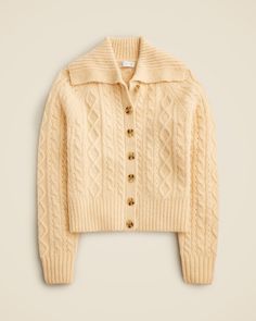 Collared cable-knit cardigan sweater Raglan Sleeve Cardigan, J Crew Catalog, Grandma Cardigan, Suit Guide, Collared Sweater, Cable Knit Sweater Cardigan, Sweaters Cardigan, Clothing Sweaters, Sale Clothing