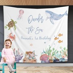 Under the Sea Birthday Backdrop Oneder the Sea Banner First - Etsy UK 1st Birthday Photo Booth, First Birthday Decoration Ideas, Oneder The Sea, 1st Birthday Photo, Under The Sea Birthday