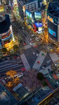 an aerial view of a city at night