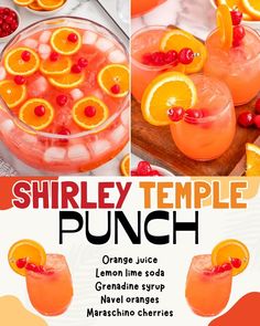 there is a poster with oranges and cranberry punch in the glass on the table