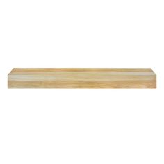 a wooden shelf sitting on top of a white wall