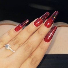 Red Nail Long, Nail Long, Jelly Nail, Red Acrylic Nails, Edgy Nails, Nails Fake, Gel Press, Red Nail, Jelly Nails