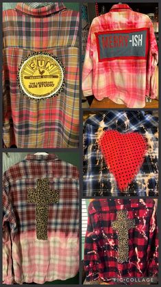 many different types of shirts with patches on them