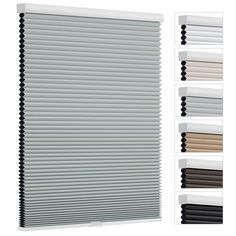 the roller shades are different colors and sizes