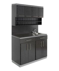 an image of a kitchen setting with sink and cabinets