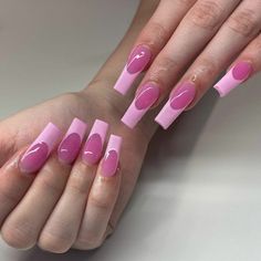 Abstract Square Nails, Acrylic Nail Inspo Pink, French Tip Pink Nails, Square Long Nails, French Tip Pink, Monochromatic Pink, Pink French Tips, Pink French Tip, Pink French Nails