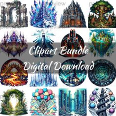 digital clipart bundle with images and text that includes different types of artwork, including an image