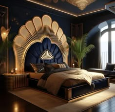 Timeless elegance in the design of a contemporary Art Deco bedroom Art Deco Bedroom Decor, Art Deco Bedrooms, Royal Bedroom Design, Beautiful Bed Designs, Art Deco Room, Art Deco Interior Design